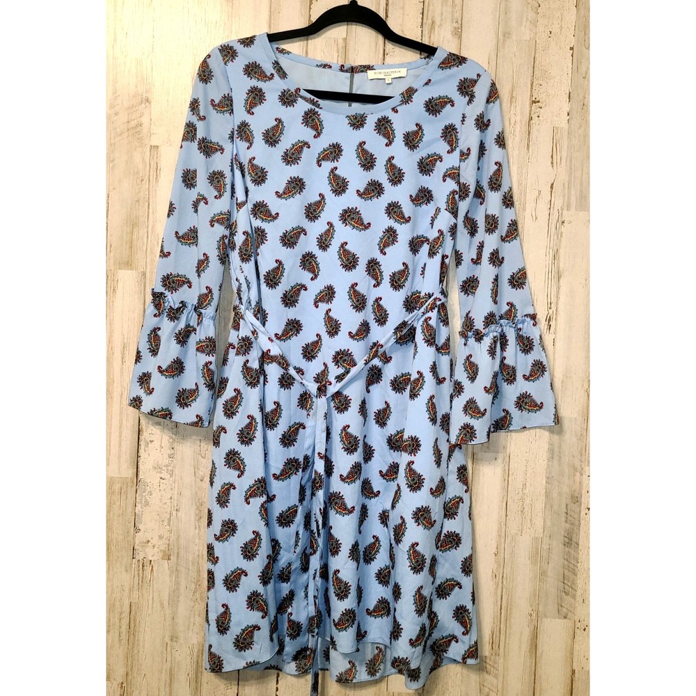Kobi Halperin size S Paisley Shift Tie Dress Bell sleeve Pleat back